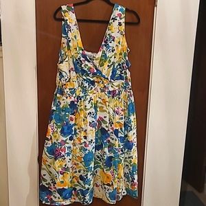 Avenue Sleeveless Wrap Top Vibrant Floral Fit and Flare Cotton Dress, size 22/24